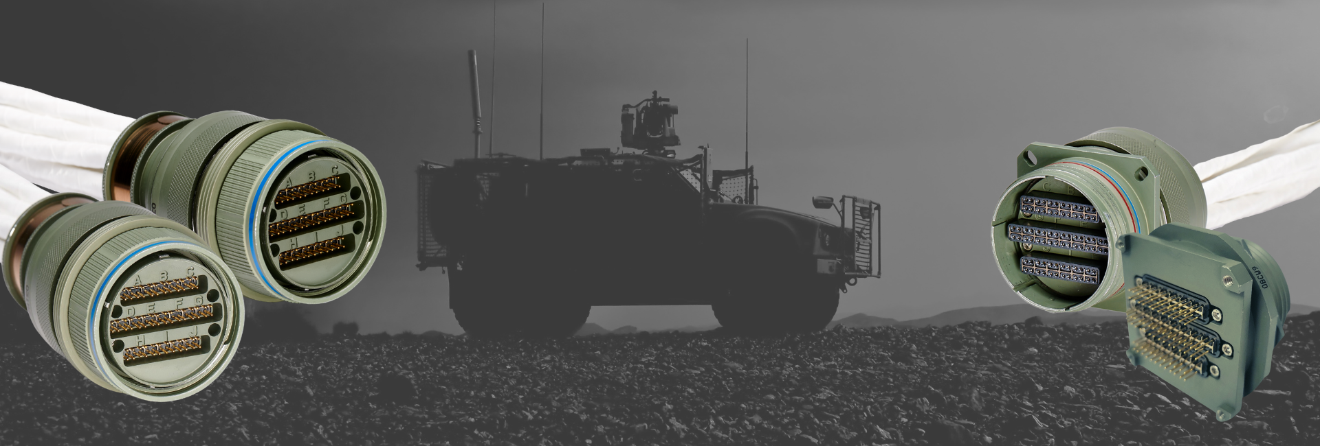 Military vehicle with MACHFORCE connectors and assemblies