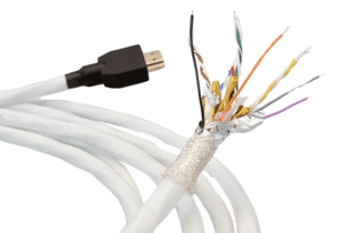 HDMI cable with splayed ended to show detail