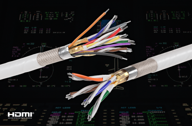 HDMI cable with splayed ended to show detail